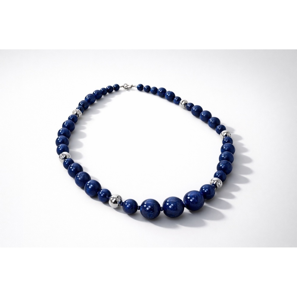 Karla Jordan Blue Beaded Necklace Silver Tone Statement Vintage Quiet Luxury